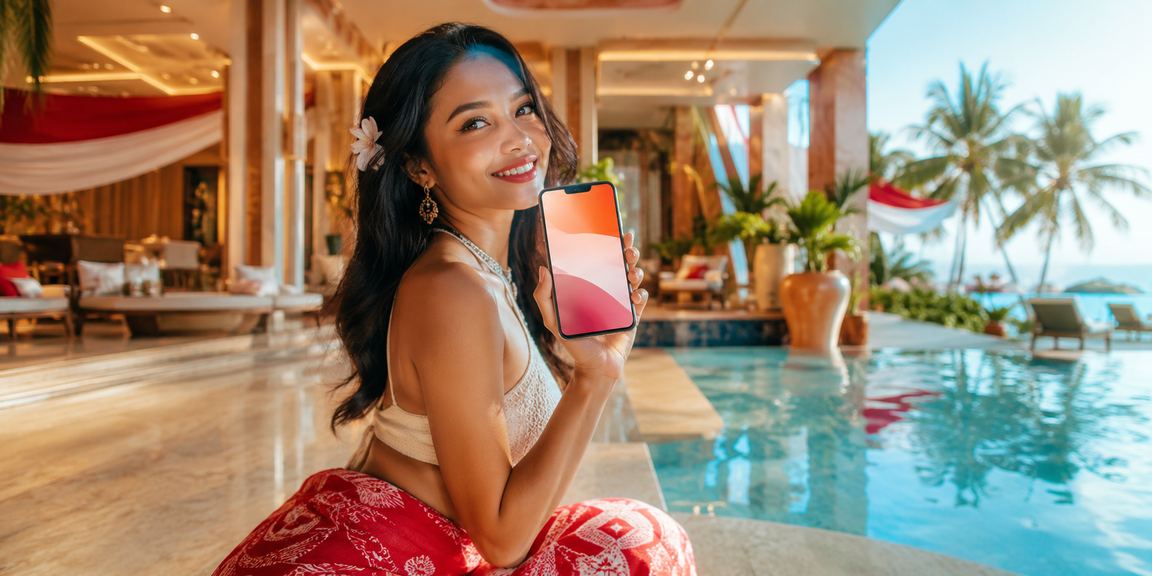 Model Vietnam menggunakan aplikasi casino di ponsel dengan ekspresi percaya diri