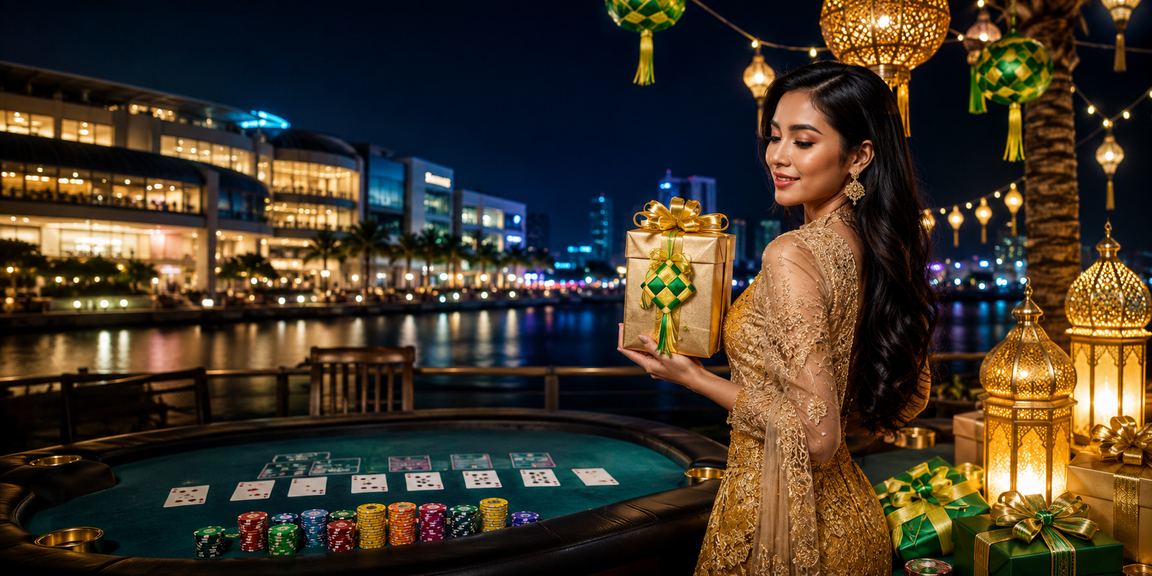Permainan baccarat dengan latar suasana pantai tropis