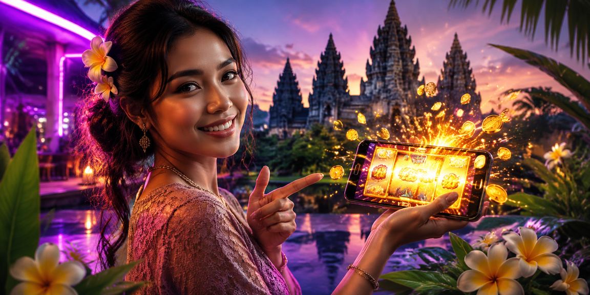 Pemain mengakses permainan casino dari smartphone dengan tampilan neon terang